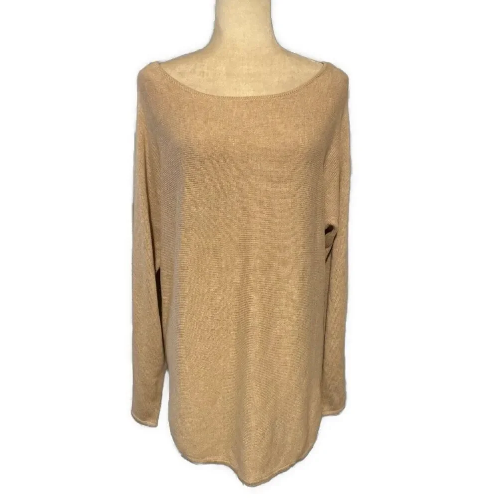 Michael Kors Solid Beige Knit Boat Neck Long Sleeve Sweater Tunic Xl